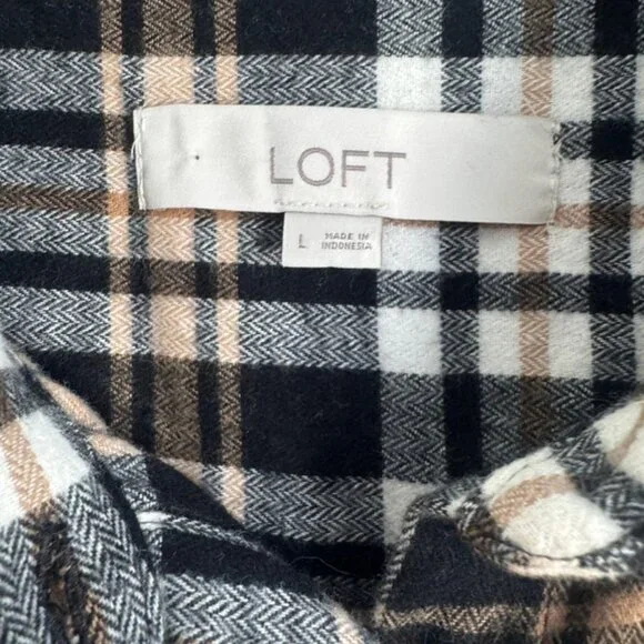 Loft Plaid Long Sleeve Button Down Tie Waist Flannel Shirtdress Women's Size L - Picture 3 of 8